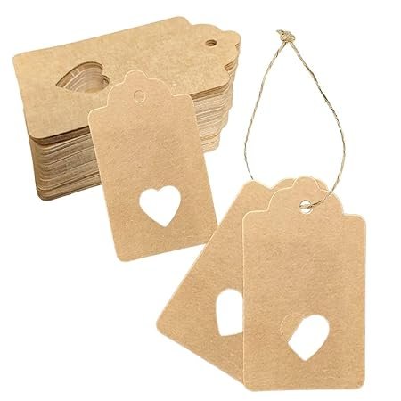 CVANU 100pcs Premium Gift Label, Double-Sided Available Kraft Paper with Jute Twine, Craft Labels for Wedding Christmas Day Thanksgiving tag-3 (Brown)