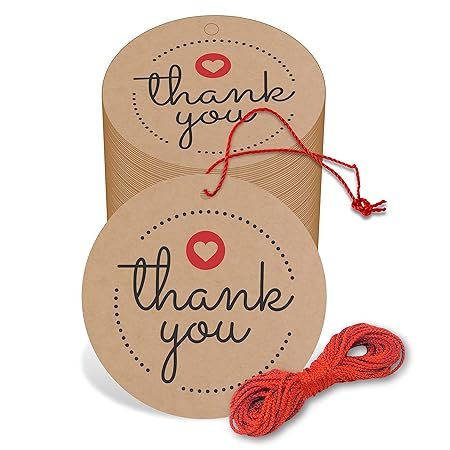 Thank You Cards Gift Tags Kraft Paper Hang Tags Wedding Party Favor, Birthday Party, Handmade Tag, Eco-Friendly, Brown Tags with Thread Pack of 50 (Design 5)